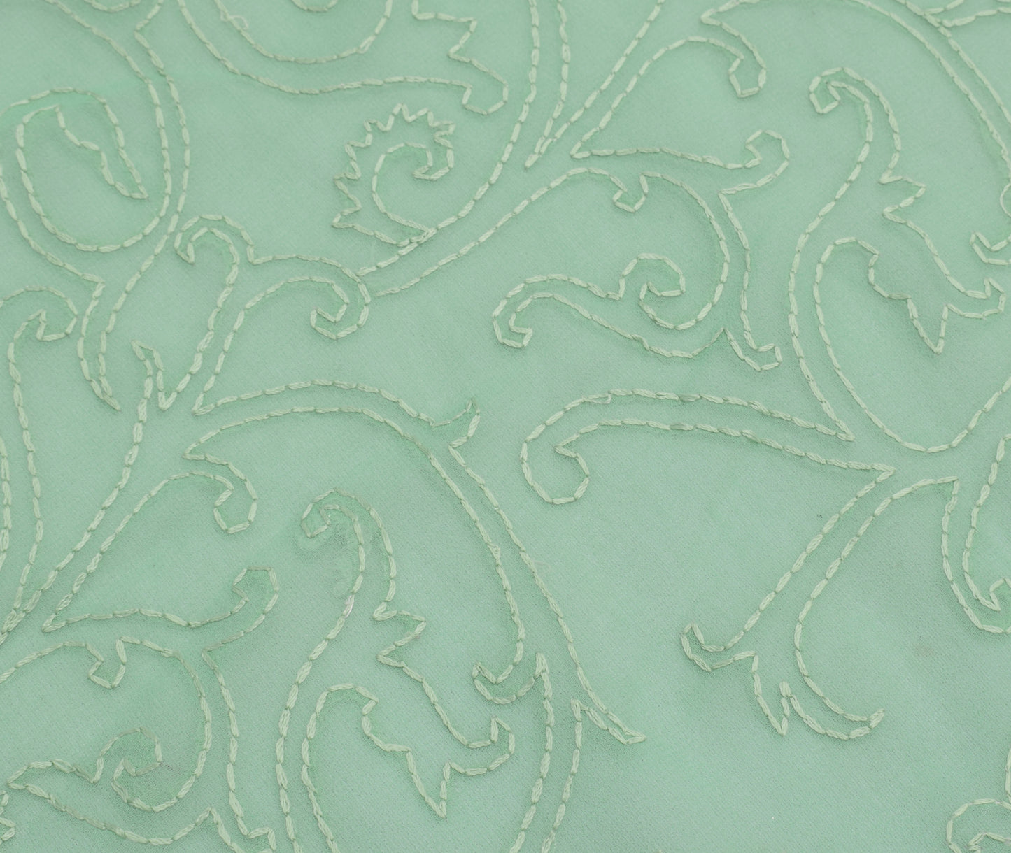 Sushila Vintage Green Sari Remnant Scrap Blend Georgette Embroidery Craft Fabric