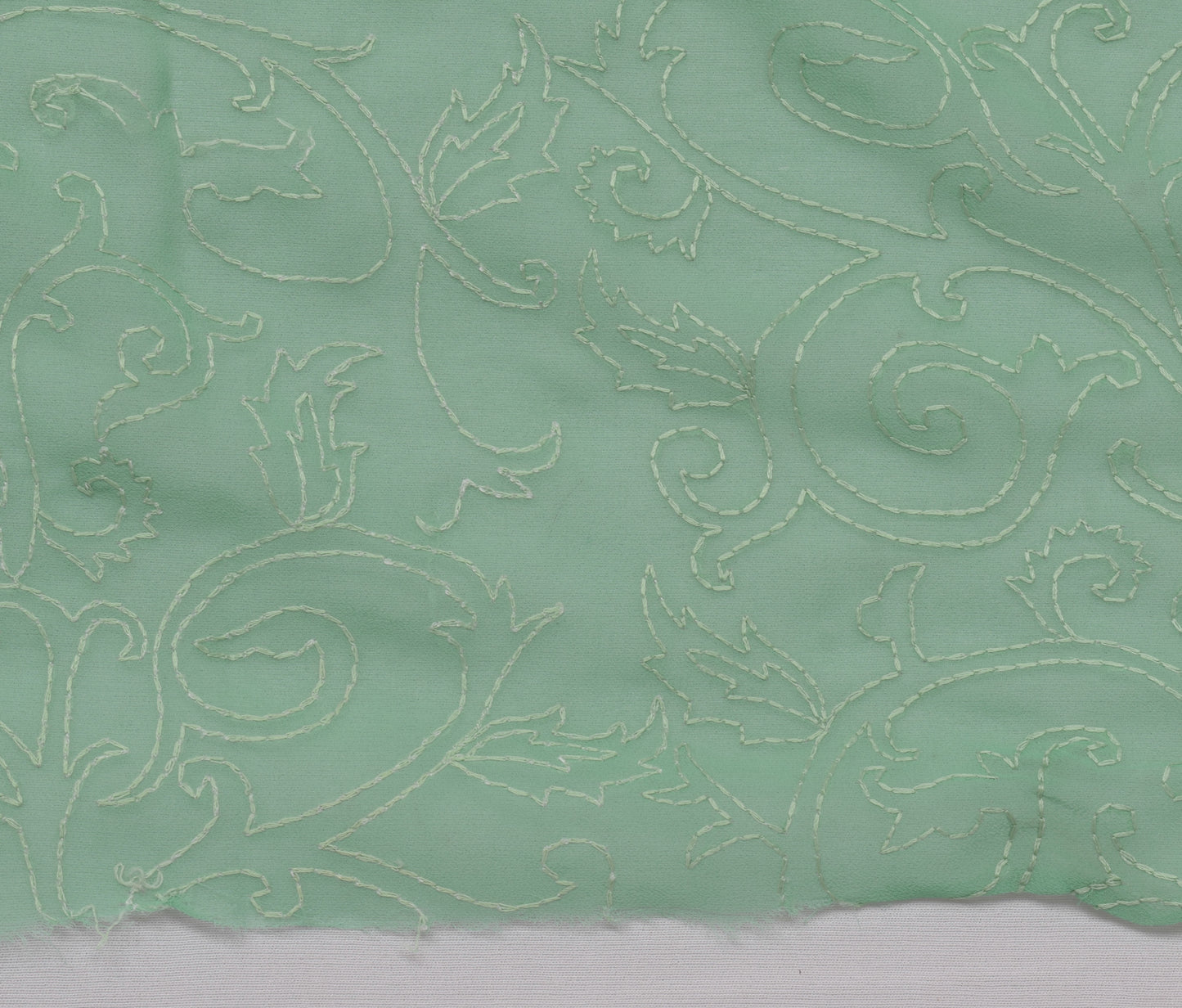 Sushila Vintage Green Sari Remnant Scrap Blend Georgette Embroidery Craft Fabric