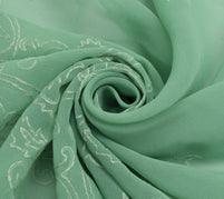 Sushila Vintage Green Sari Remnant Scrap Blend Georgette Embroidery Craft Fabric