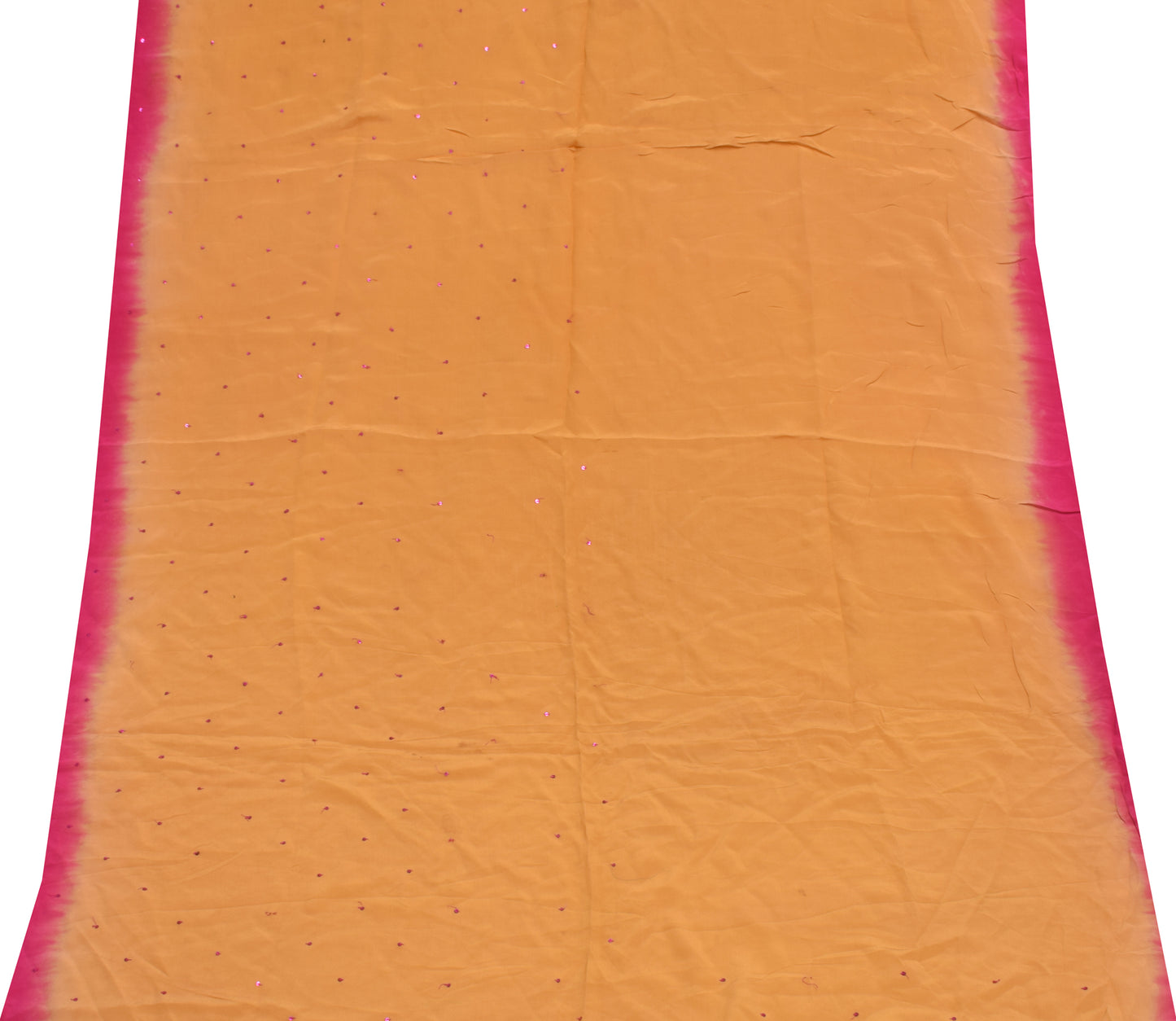 Sushila Vintage Mustard Sari Remnant Scrap Pure crepe Silk Beaded Craft Fabric