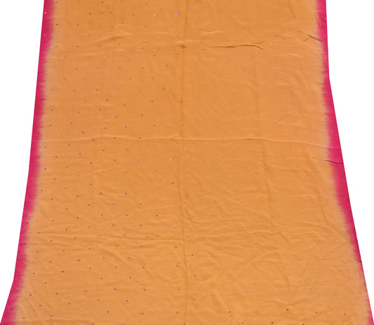 Sushila Vintage Mustard Sari Remnant Scrap Pure crepe Silk Beaded Craft Fabric