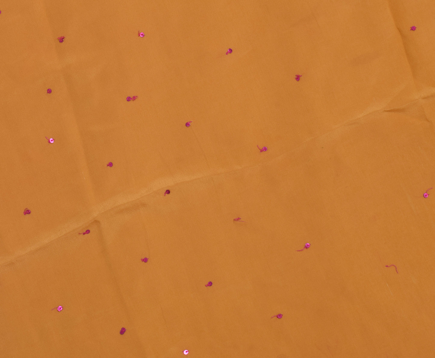 Sushila Vintage Mustard Sari Remnant Scrap Pure crepe Silk Beaded Craft Fabric