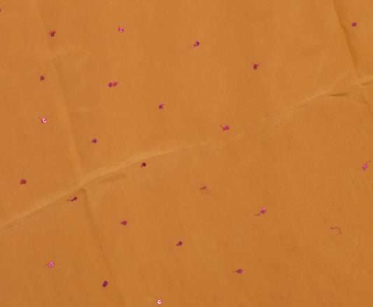Sushila Vintage Mustard Sari Remnant Scrap Pure crepe Silk Beaded Craft Fabric