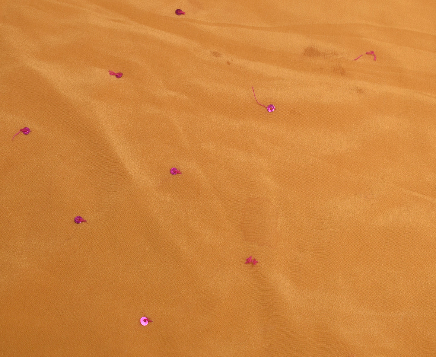 Sushila Vintage Mustard Sari Remnant Scrap Pure crepe Silk Beaded Craft Fabric
