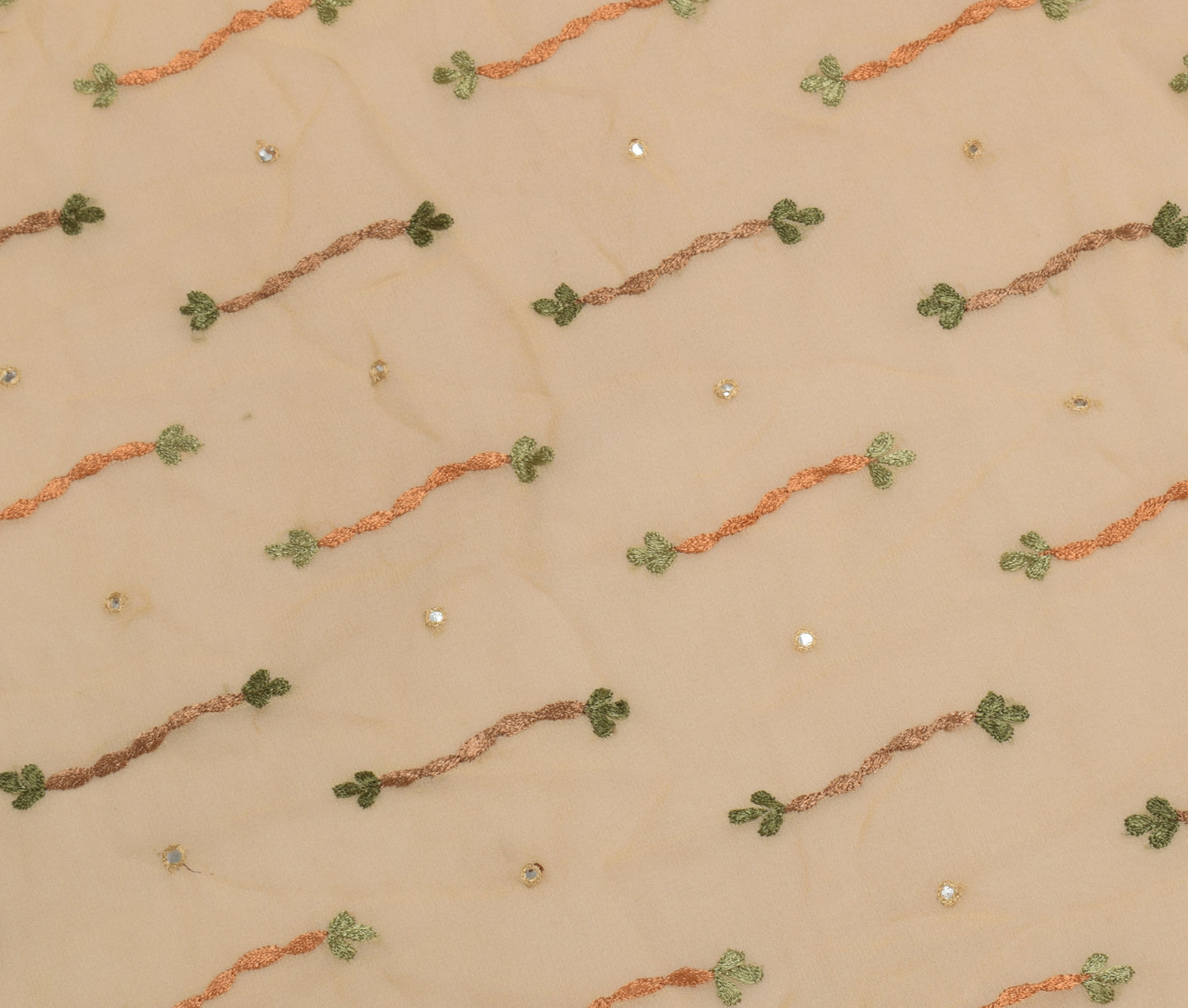 Sushila Vintage Cream Sari Remnant Scrap Pure Georgette Embroidered Craft Fabric