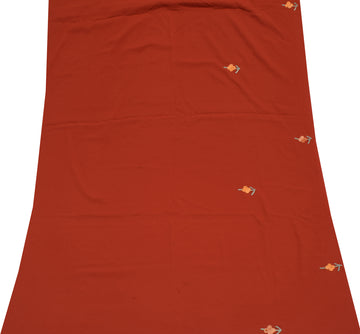 Sushila Vintage Rust Sari Remnant Scrap Blend Crepe Embroidered Craft Fabric