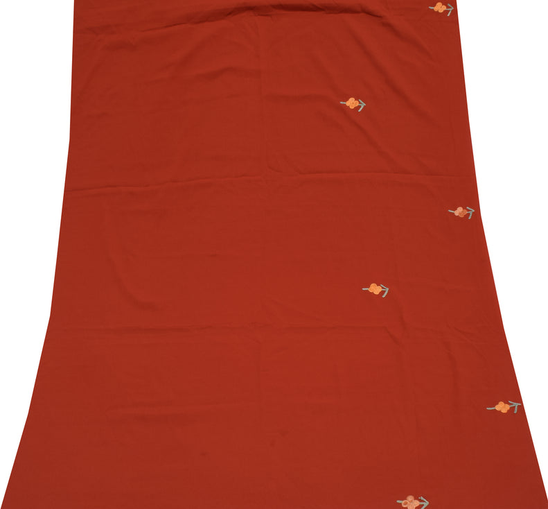 Sushila Vintage Rust Sari Remnant Scrap Blend Crepe Embroidered Craft Fabric