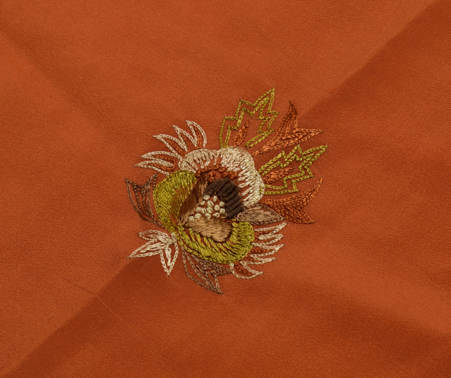 Sushila Vintage Rust Sari Remnant Scrap Pure Crepe Embroidered Craft Fabric