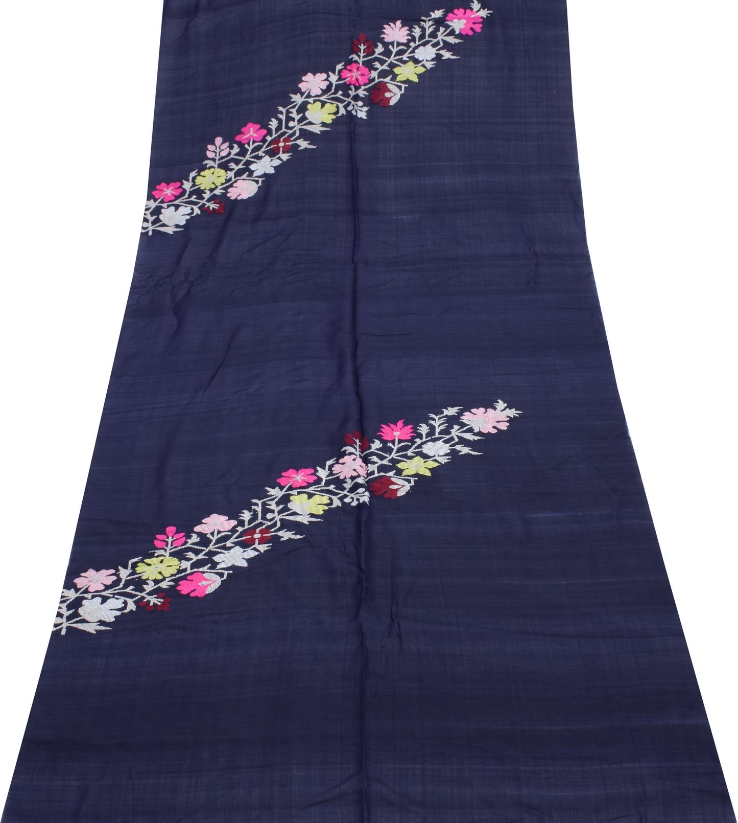 Sushila Vintage Blue Indian Sari Remnant Scrap 100% Pure Silk Woven Craft Fabric
