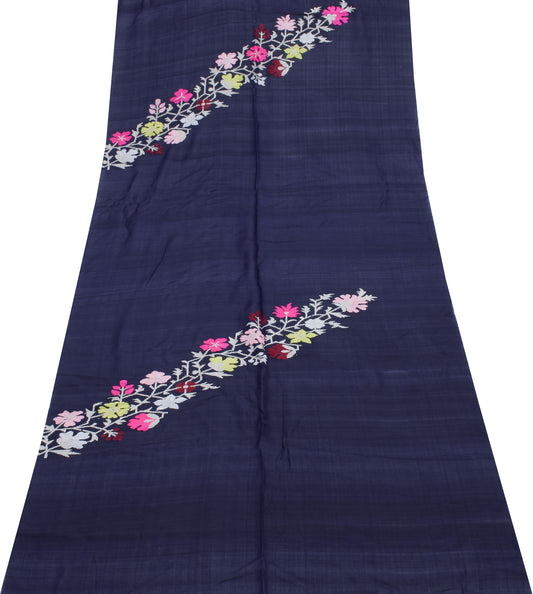 Sushila Vintage Blue Indian Sari Remnant Scrap 100% Pure Silk Woven Craft Fabric
