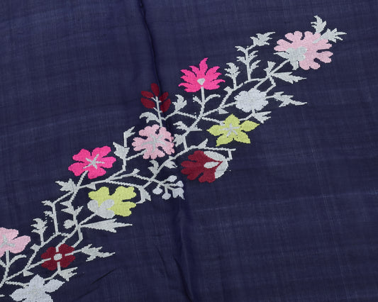 Sushila Vintage Blue Indian Sari Remnant Scrap 100% Pure Silk Woven Craft Fabric