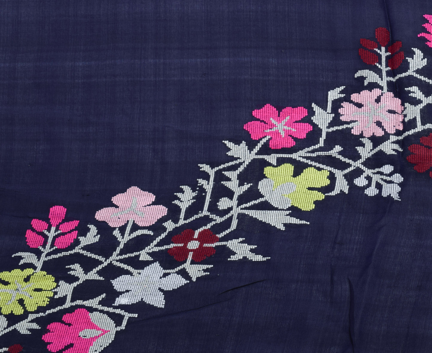 Sushila Vintage Blue Indian Sari Remnant Scrap 100% Pure Silk Woven Craft Fabric