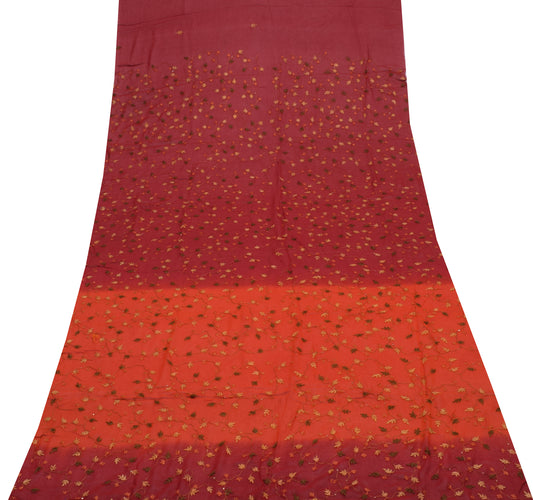 Sushila Vintage Red Sari Remnant Scrap Pure Georgette Embroidered Craft Fabric