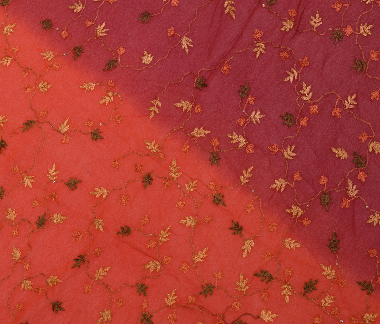 Sushila Vintage Red Sari Remnant Scrap Pure Georgette Embroidered Craft Fabric