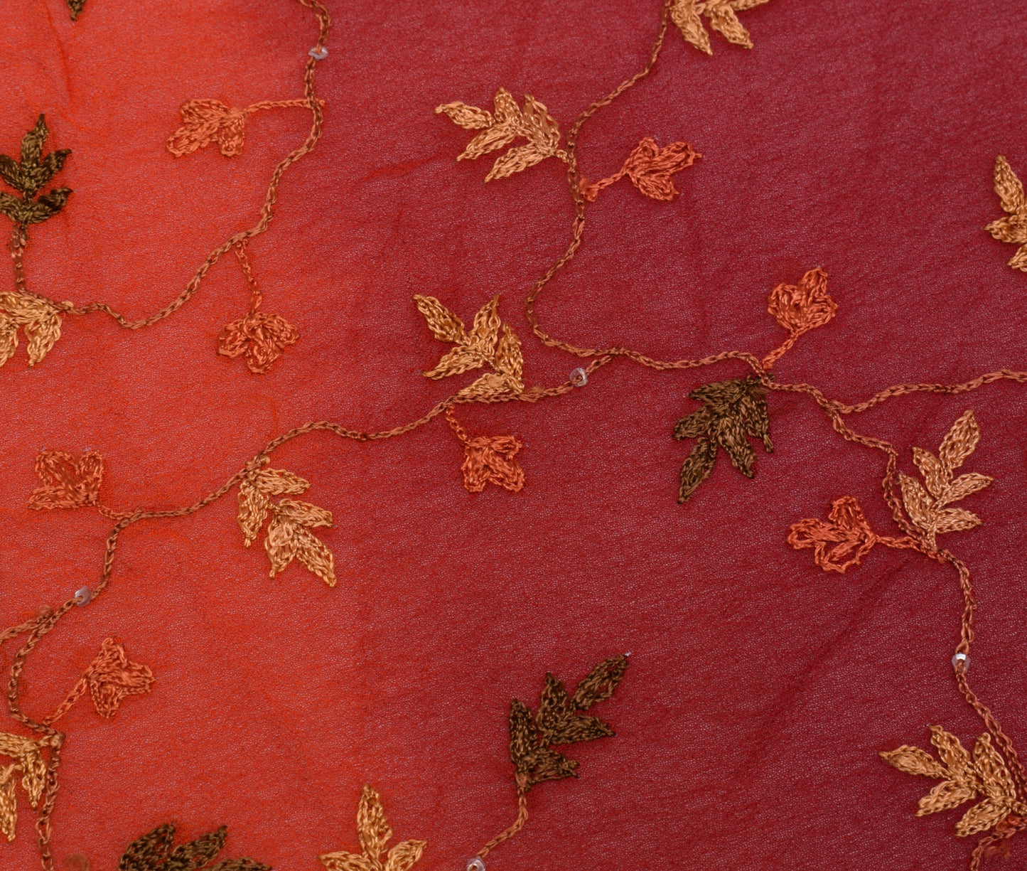 Sushila Vintage Red Sari Remnant Scrap Pure Georgette Embroidered Craft Fabric