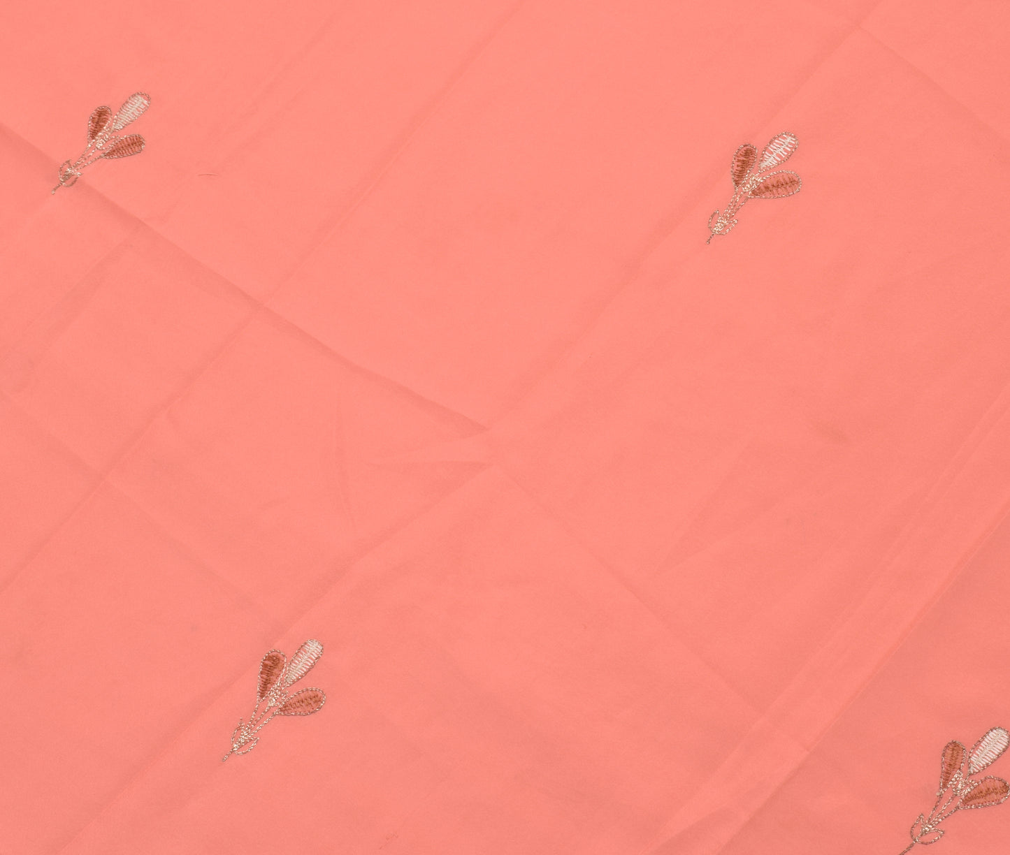 Sushila Vintage Peach Sari Remnant Scrap Blend Silk Embroidered Craft Fabric