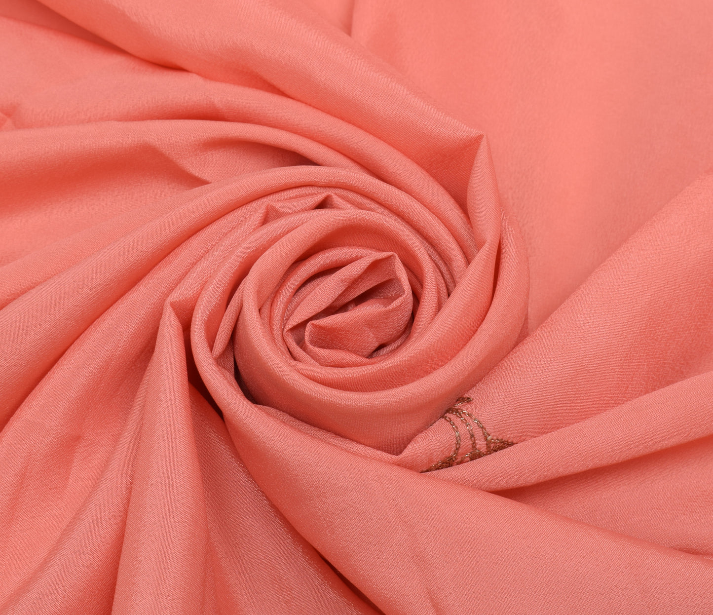 Sushila Vintage Peach Sari Remnant Scrap Blend Silk Embroidered Craft Fabric
