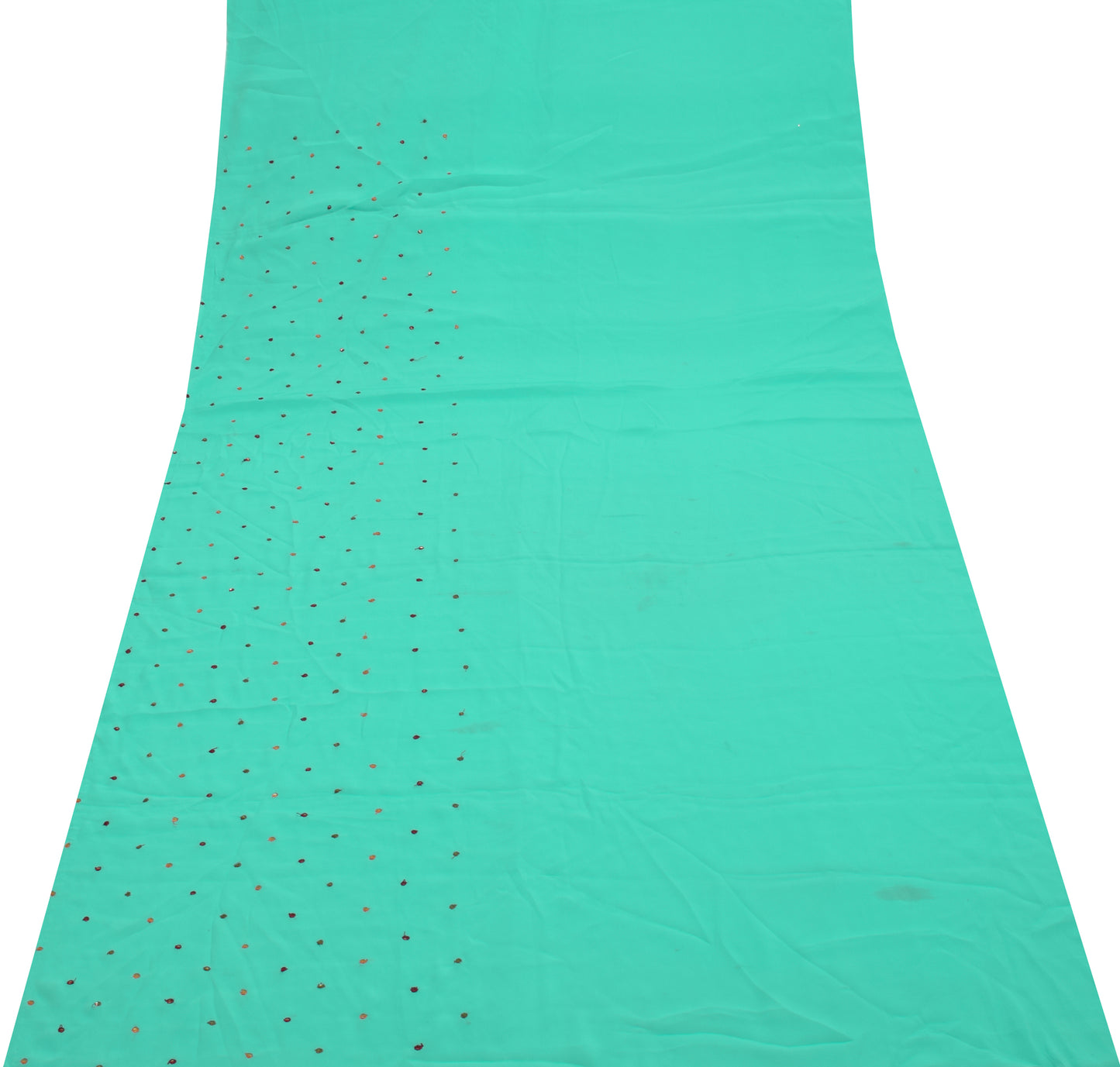 Sushila Vintage Blue Sari Remnant Scrap Blend Georgette Hand Beaded Craft Fabric