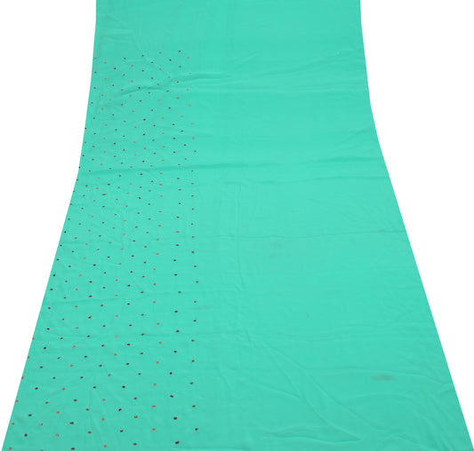 Sushila Vintage Blue Sari Remnant Scrap Blend Georgette Hand Beaded Craft Fabric