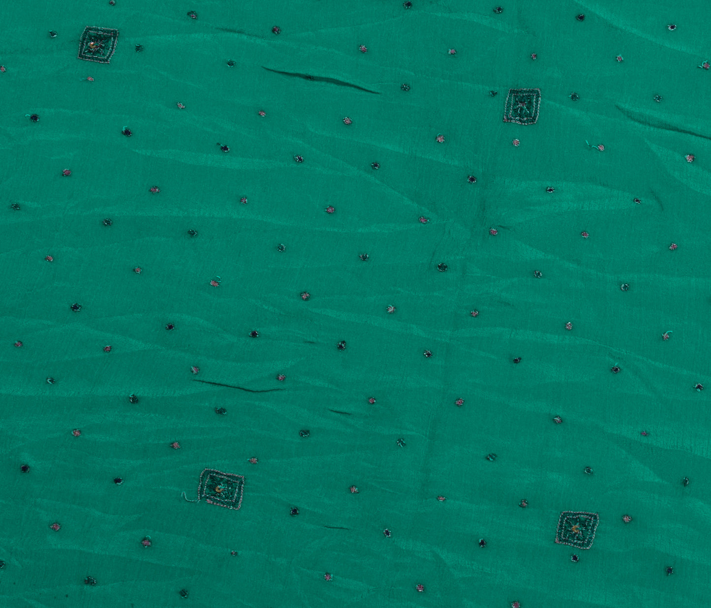 Sushila Vintage Green Sari Remnant Scrap Pure Chiffon Embroidered Craft Fabric