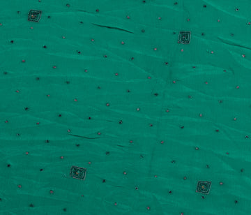 Sushila Vintage Green Sari Remnant Scrap Pure Chiffon Embroidered Craft Fabric