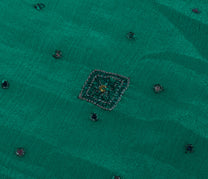 Sushila Vintage Green Sari Remnant Scrap Pure Chiffon Embroidered Craft Fabric