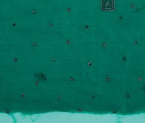 Sushila Vintage Green Sari Remnant Scrap Pure Chiffon Embroidered Craft Fabric