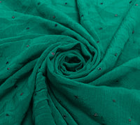 Sushila Vintage Green Sari Remnant Scrap Pure Chiffon Embroidered Craft Fabric