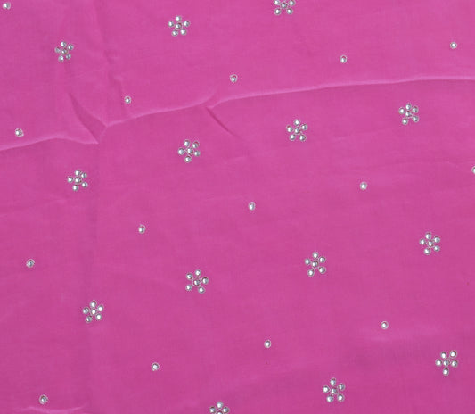 Sushila Vintage Pink Sari Remnant Scrap Pure Crepe Silk Beaded Craft Fabric