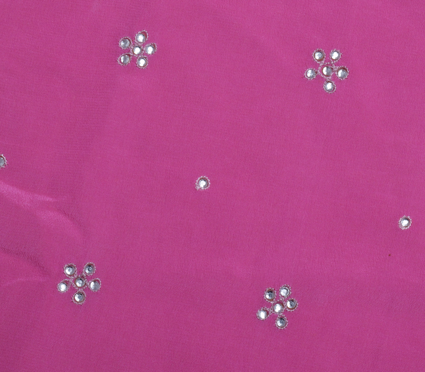 Sushila Vintage Pink Sari Remnant Scrap Pure Crepe Silk Beaded Craft Fabric
