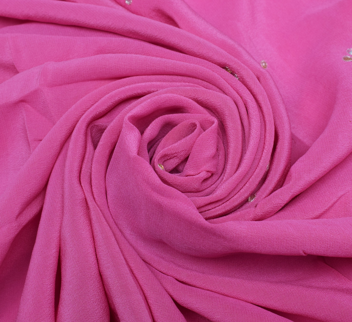 Sushila Vintage Pink Sari Remnant Scrap Pure Crepe Silk Beaded Craft Fabric