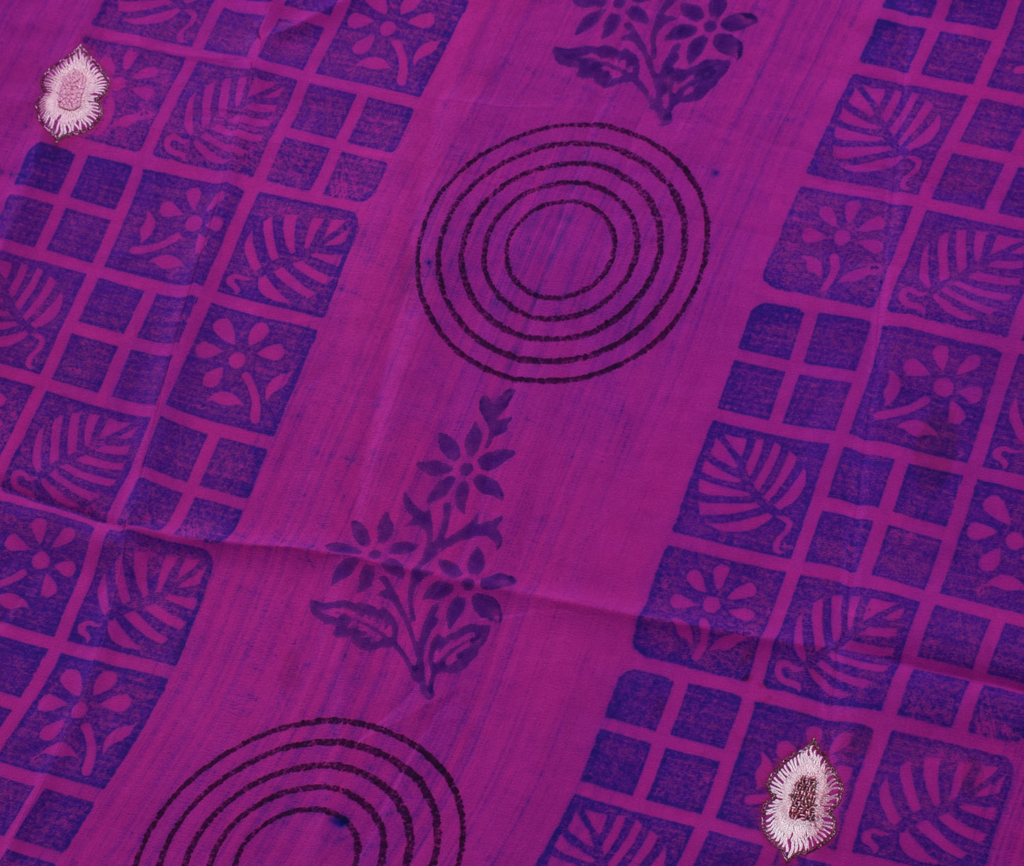 Sushila Vintage Purple Sari Remnant Scrap Pure Crepe Silk Printed Craft Fabric
