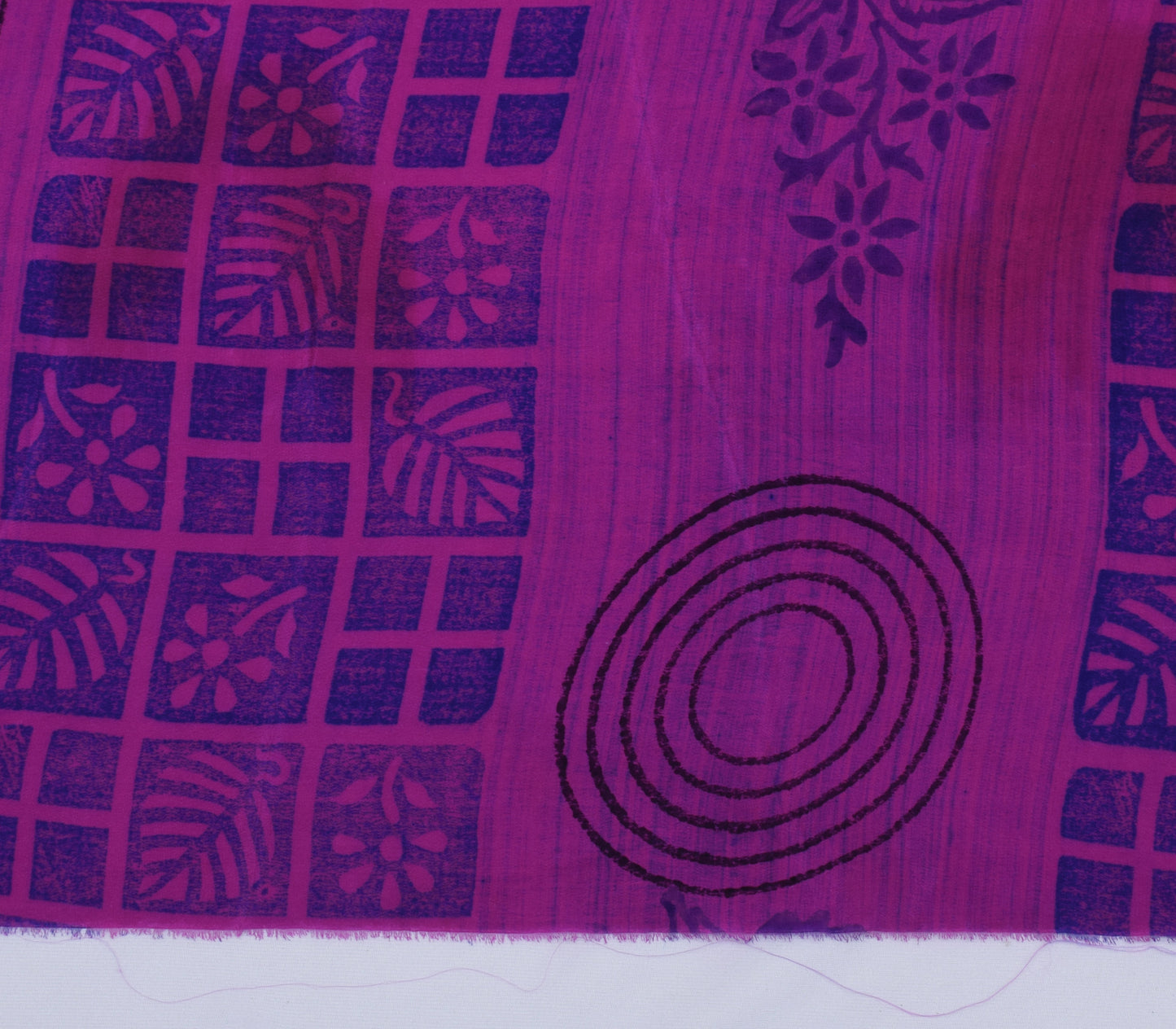Sushila Vintage Purple Sari Remnant Scrap Pure Crepe Silk Printed Craft Fabric