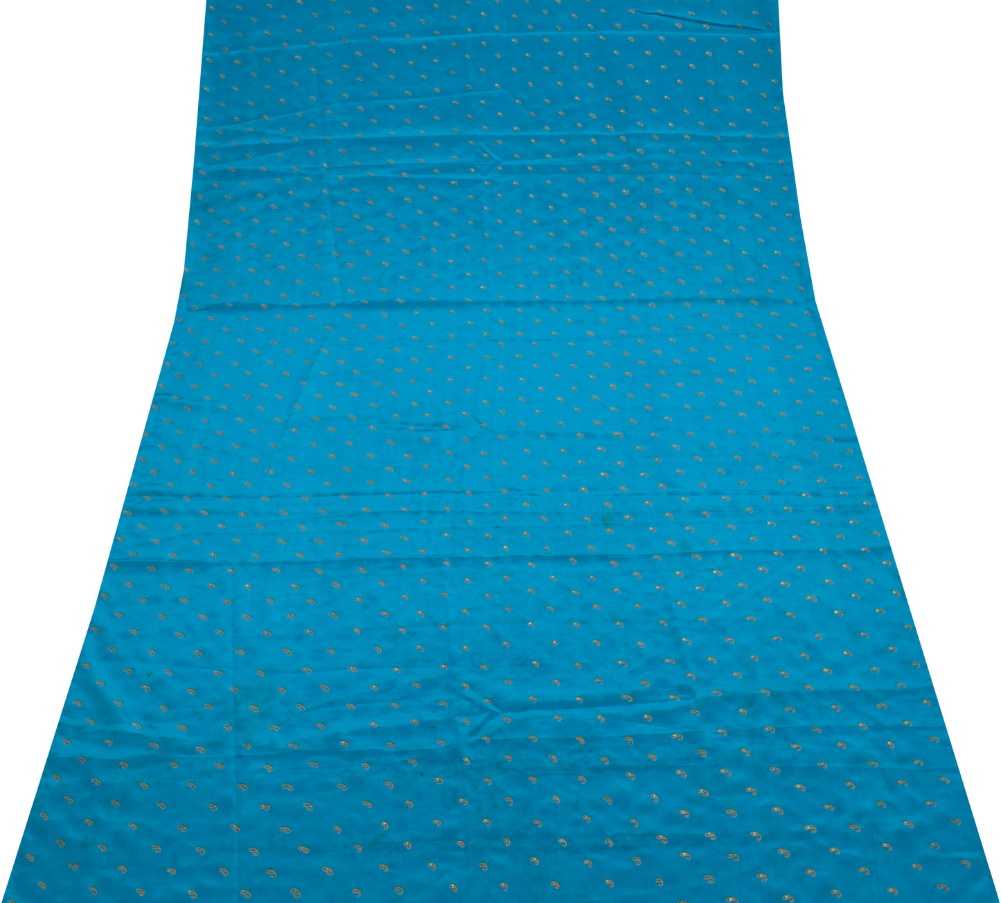 Sushila Vintage Blue Sari Remnant Scrap Blend Silk Hand Embroidered Craft Fabric