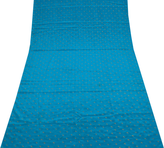 Sushila Vintage Blue Sari Remnant Scrap Blend Silk Hand Embroidered Craft Fabric