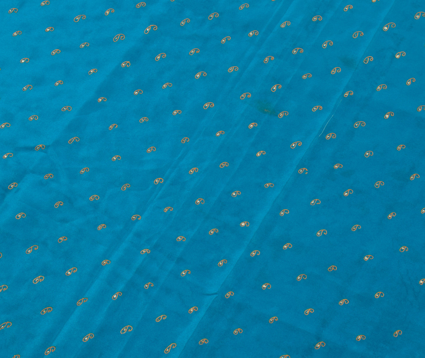 Sushila Vintage Blue Sari Remnant Scrap Blend Silk Hand Embroidered Craft Fabric
