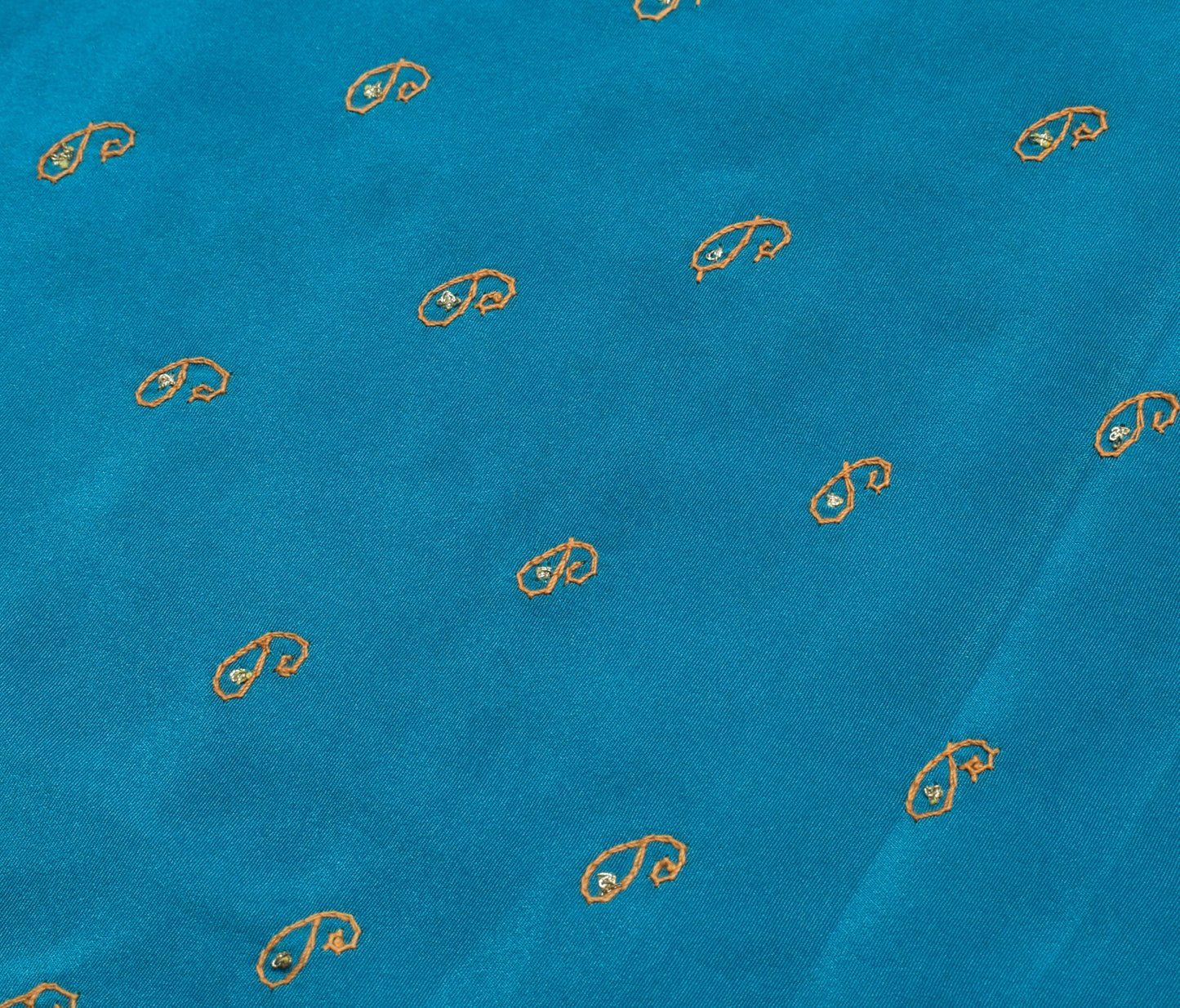Sushila Vintage Blue Sari Remnant Scrap Blend Silk Hand Embroidered Craft Fabric