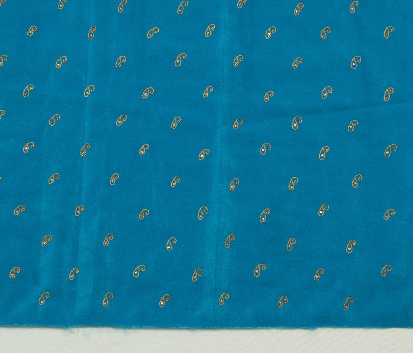 Sushila Vintage Blue Sari Remnant Scrap Blend Silk Hand Embroidered Craft Fabric