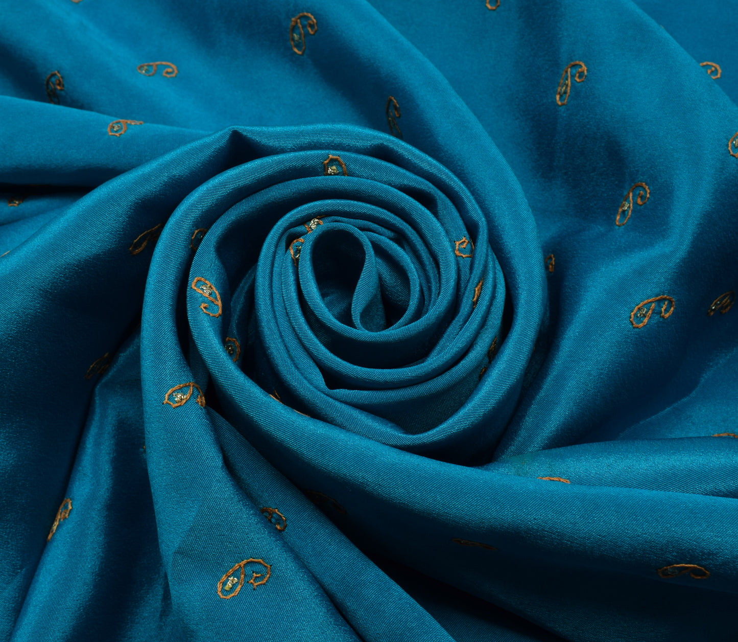 Sushila Vintage Blue Sari Remnant Scrap Blend Silk Hand Embroidered Craft Fabric