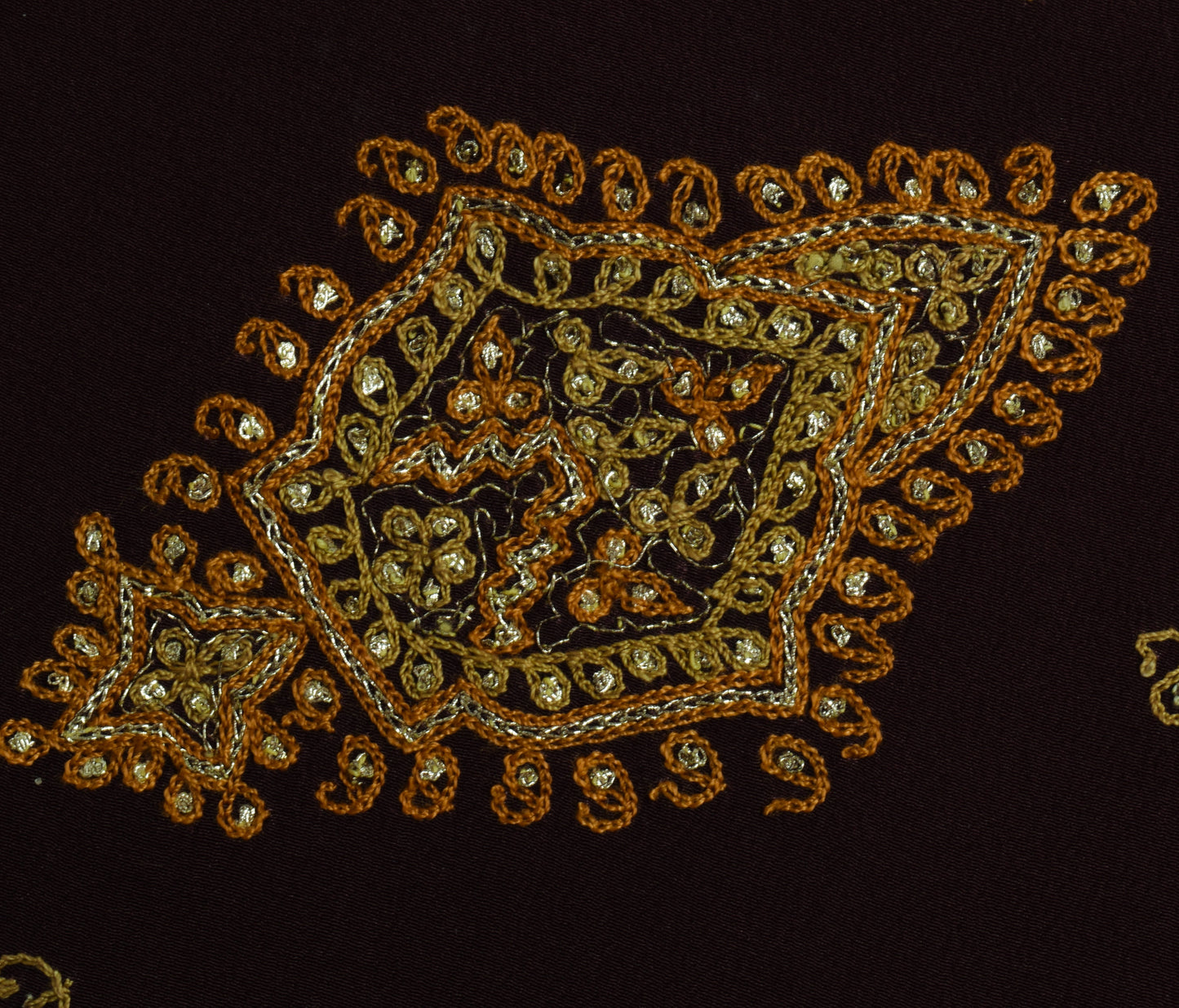 Sushila Vintage Cream Sari Remnant Scrap Pure Crepe Hand Embroidery Craft Fabric