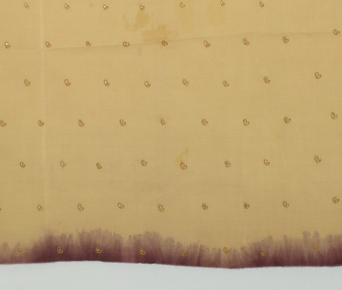 Sushila Vintage Cream Sari Remnant Scrap Pure Crepe Hand Embroidery Craft Fabric