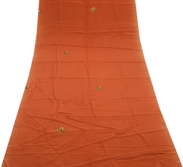 Sushila Vintage Rust Sari Remnant Scrap Pure Crepe Hand Embroidered Craft Fabric