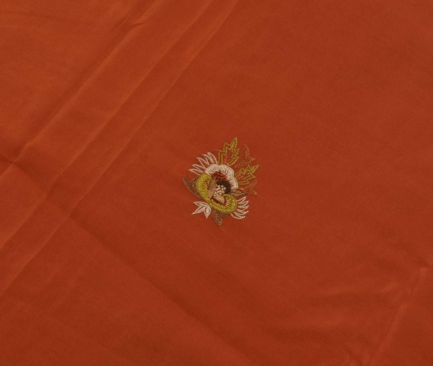 Sushila Vintage Rust Sari Remnant Scrap Pure Crepe Hand Embroidered Craft Fabric