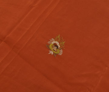 Sushila Vintage Rust Sari Remnant Scrap Pure Crepe Hand Embroidered Craft Fabric