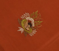 Sushila Vintage Rust Sari Remnant Scrap Pure Crepe Hand Embroidered Craft Fabric