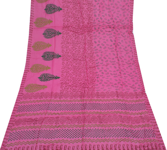 Sushila Vintage Pink Sari Remnant Scrap Pure Georgette Silk Printed Craft Fabric