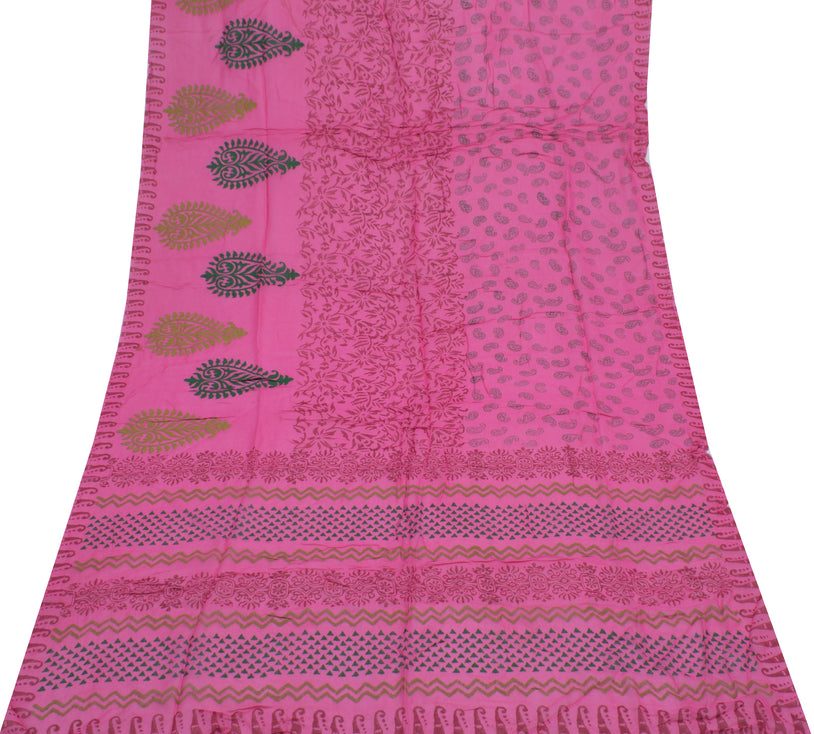 Sushila Vintage Pink Sari Remnant Scrap Pure Georgette Silk Printed Craft Fabric