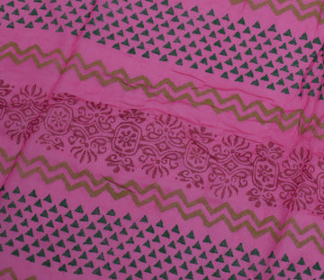 Sushila Vintage Pink Sari Remnant Scrap Pure Georgette Silk Printed Craft Fabric