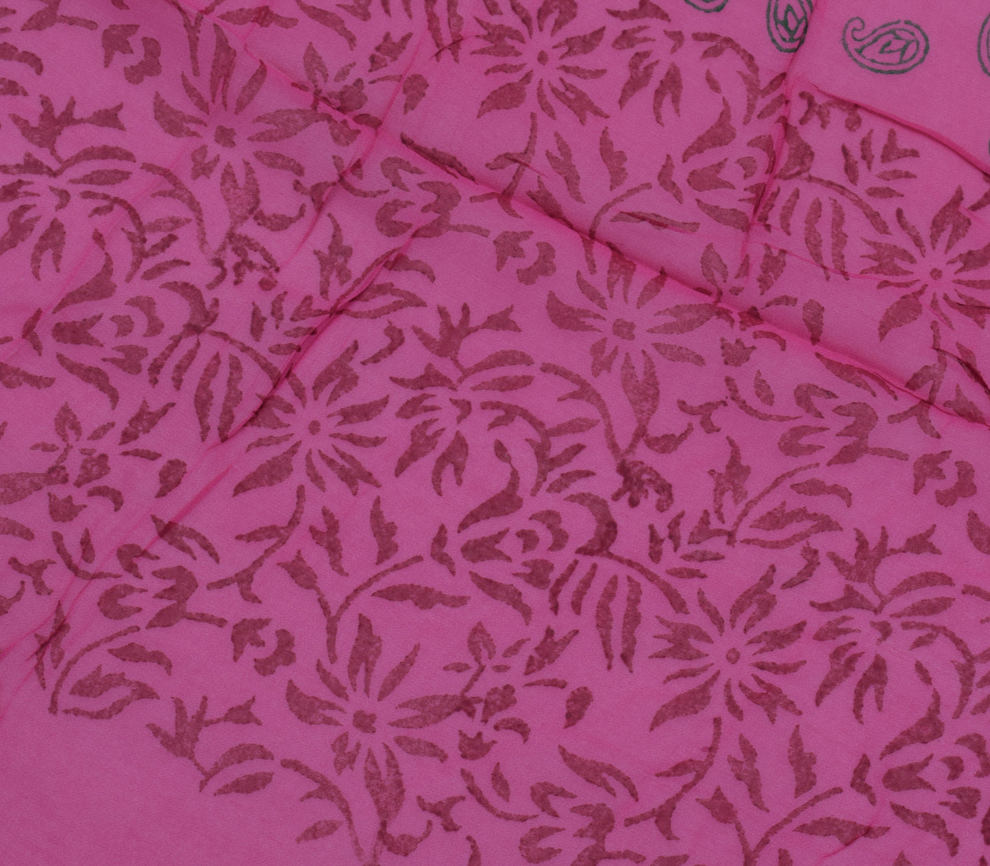 Sushila Vintage Pink Sari Remnant Scrap Pure Georgette Silk Printed Craft Fabric