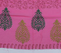 Sushila Vintage Pink Sari Remnant Scrap Pure Georgette Silk Printed Craft Fabric